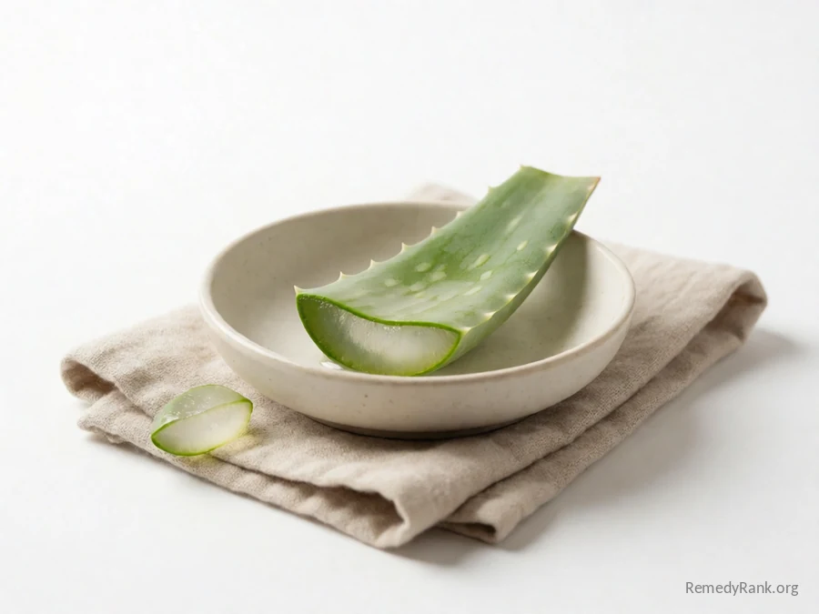 A peeled segment of aloe vera leaf showing its clear gel.