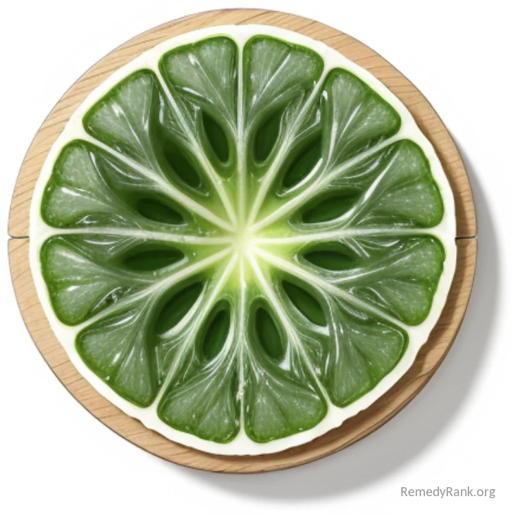 A thick aloe vera leaf sliced open to reveal clear gel inside, on a wooden board.