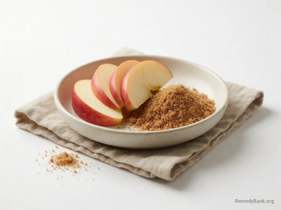 Sliced red apples beside a small heap of wheat bran.