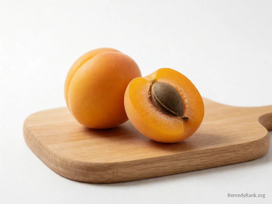 A whole apricot beside a cut half showing its orange flesh and pit.