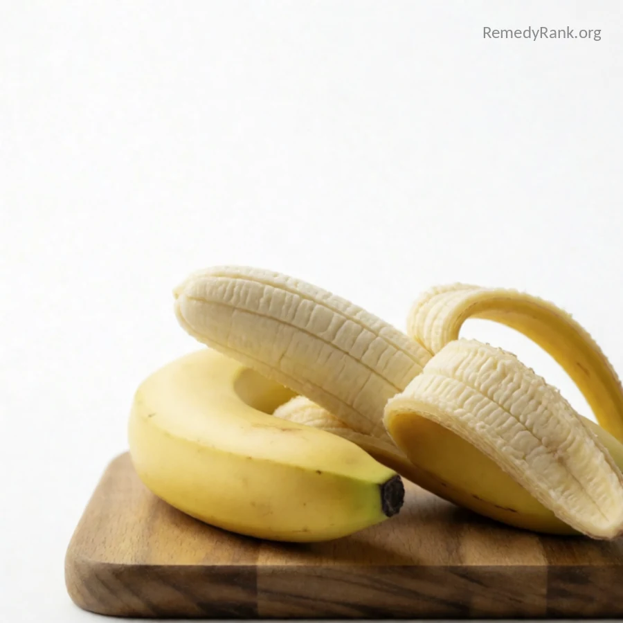 A single ripe yellow banana next to a partly peeled banana on a wooden board.
