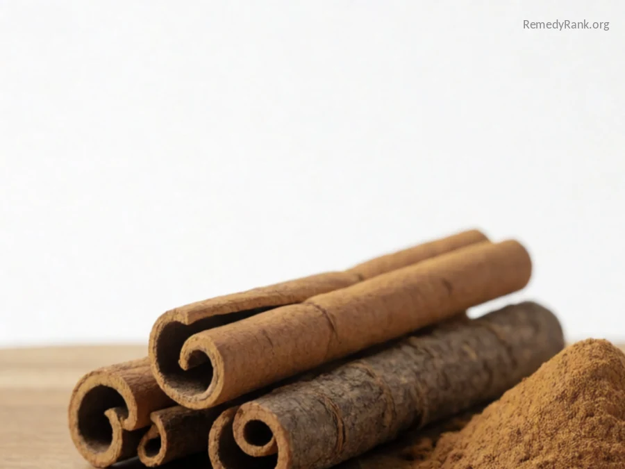 Curled cinnamon bark sticks beside a small mound of ground cinnamon powder.