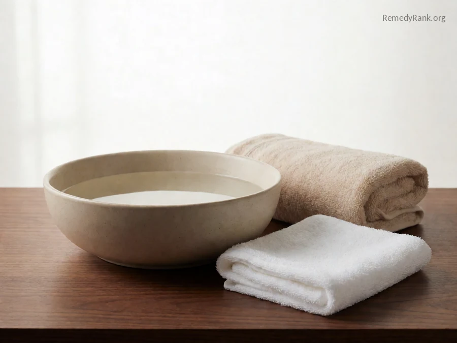 A shallow basin of cold water next to a folded towel.
