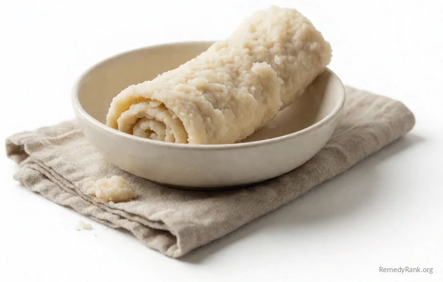 A rolled, wet white cotton mitt used for a friction rub.
