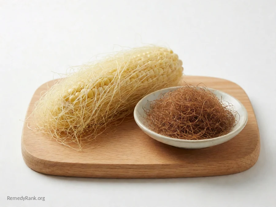 Fresh golden corn silk beside a small dish of dried corn silk for tea.