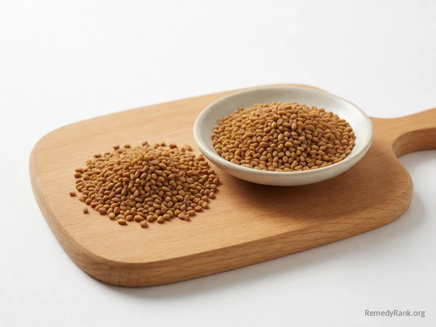 Whole fenugreek seeds beside a dish of soaked fenugreek seeds.