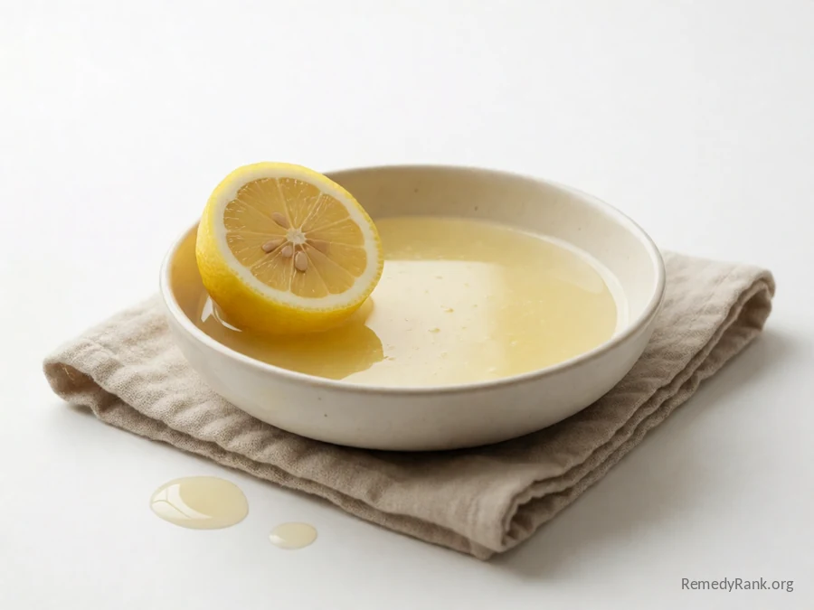 A halved lemon beside a small glass of diluted lemon juice.