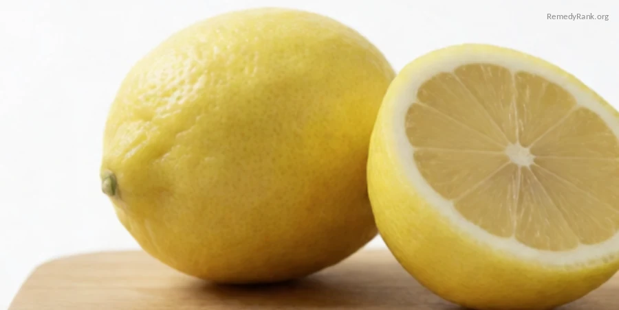 A whole lemon and a lemon half resting on a wooden board.