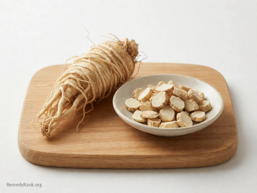 A marshmallow root beside a dish of dried cut marshmallow root.