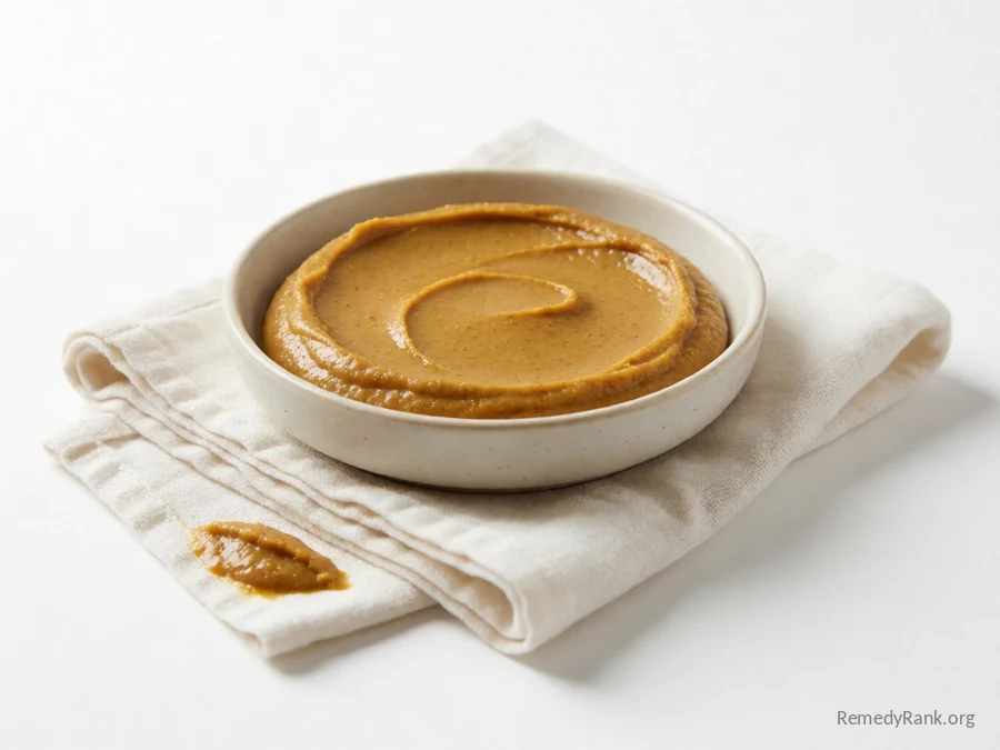 A thick mustard paste spread across a folded white cloth.