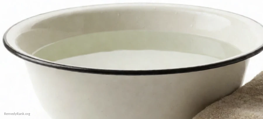 A white enamel basin of still water with a folded towel beside it.