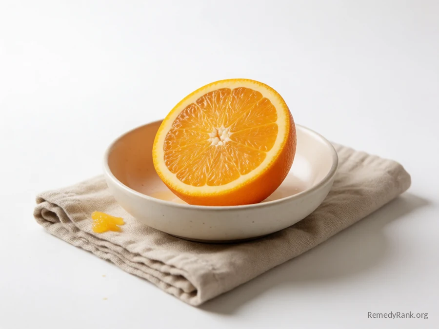 A halved orange showing its vivid flesh and peel.