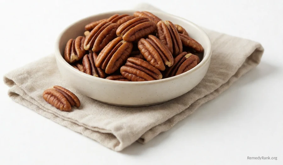 Shelled pecan halves with their deep ridges.