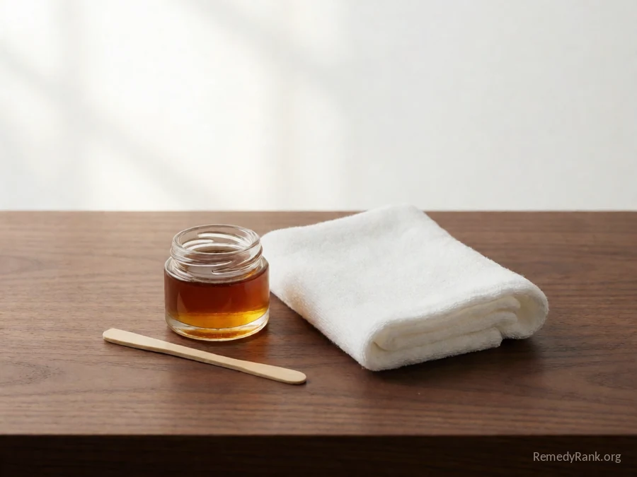 A small jar of amber pine resin next to a small stir stick.