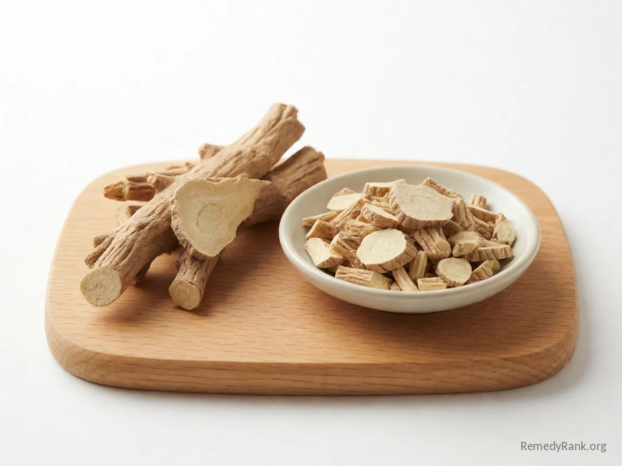 A piece of pleurisy root beside a dish of dried cut root.