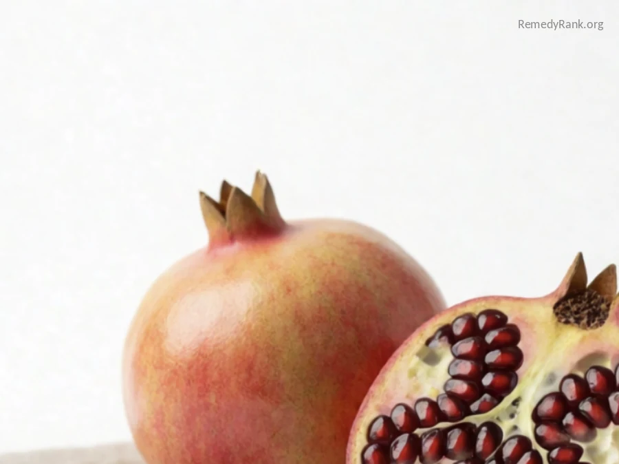 A whole pomegranate next to a halved pomegranate showing its red seeds.