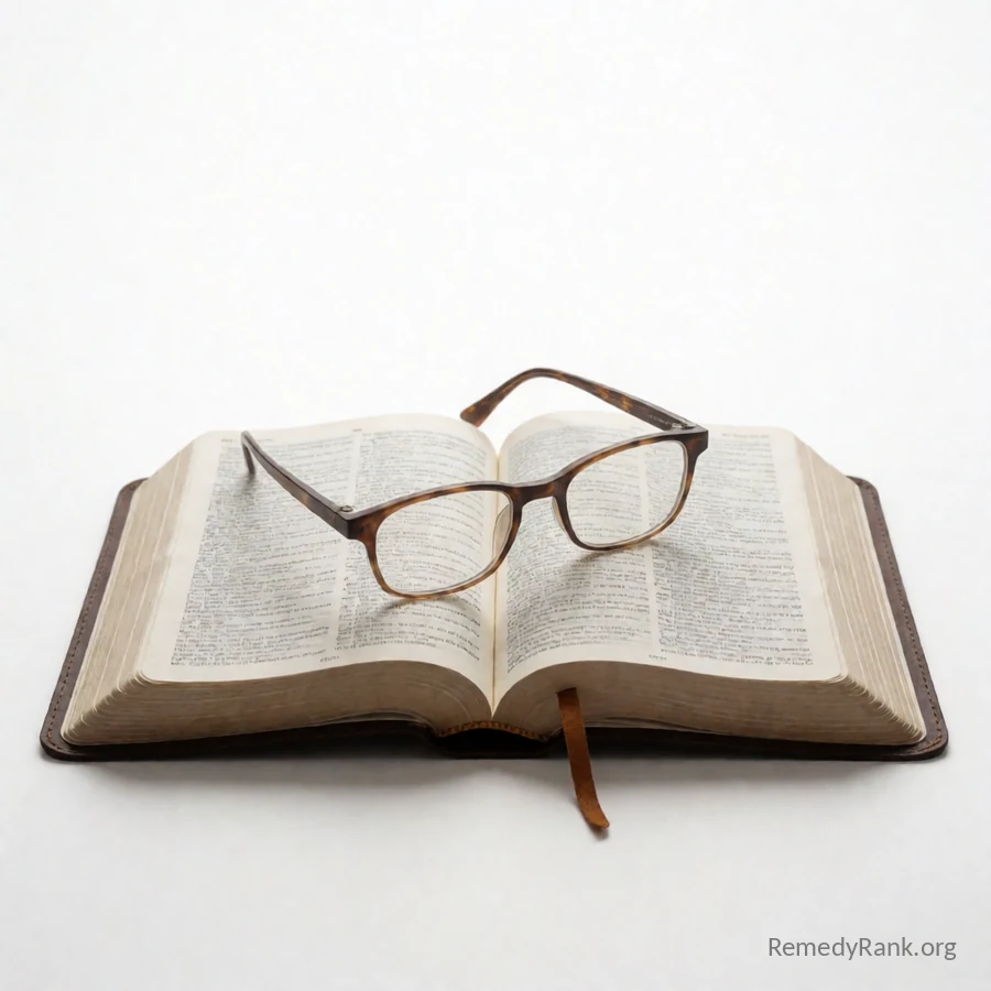 An open Bible with a pair of reading glasses resting across the page.
