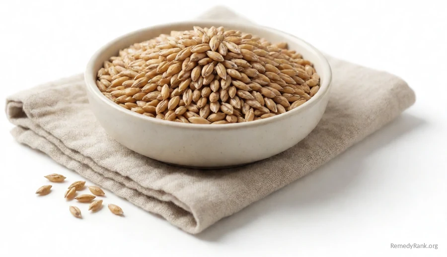 A pile of plump tan spelt grains.
