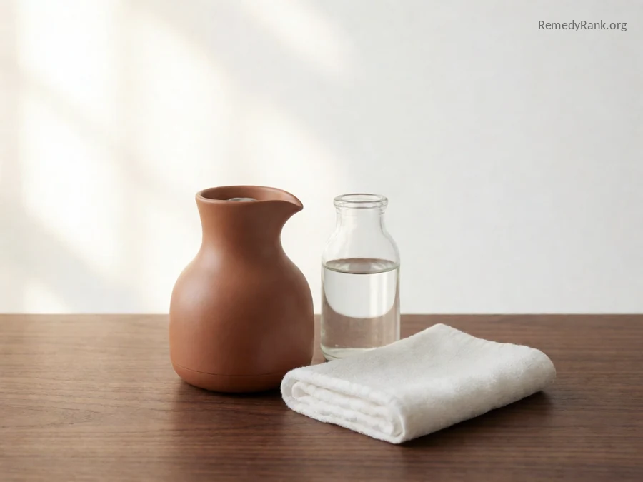 A simple steam vaporizer next to a small glass bottle of water.